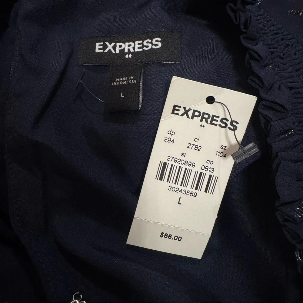 NWT Express Dark Blue Navy Sparkly Dress with Ruffle Sleeves and Keyhole Back - Picture 5 of 11